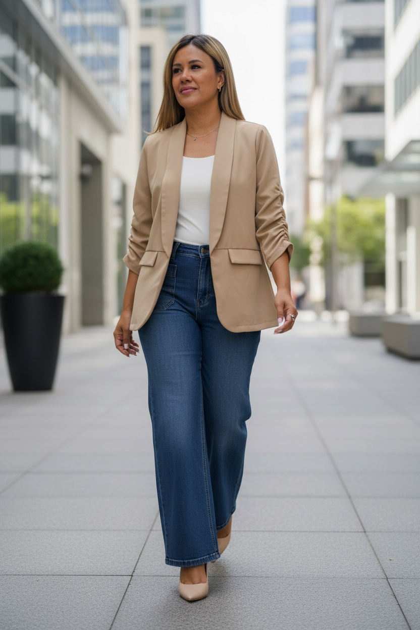 Blazer Casual Abierto Color Khaki